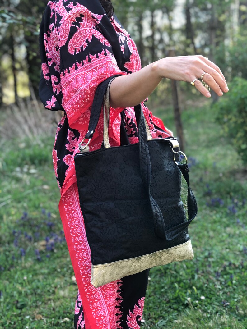 Tote Bag With Crossbody Strap on Upholstery Damask Black Etsy