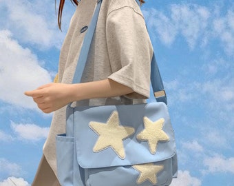 Y2k Star Bag, Star Pattern Bag, Y2k Accessories, Cute School Bag, Messenger Bag, Crossbody Bags, Goth Bag, Cute Large Capacity Bag
