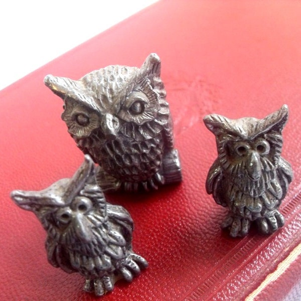 3 pc peltro gufo collezione miniatura gufi che uno spasso