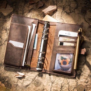 Journal rechargeable en cuir fait main – Carnet de notes A7 avec fentes pour cartes et fermeture éclair | Organiseur de voyage, portefeuille pour agenda, cadeau pour écrivain