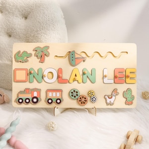 Juguetes de madera para niños de 1 año, rompecabezas de madera con nombre personalizado, rompecabezas con nombre personalizado, regalo personalizado para bebé de primer cumpleaños, regalos para bebé
