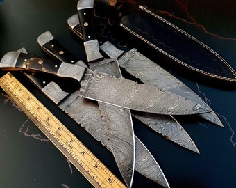 Cuchillos de hoja fija de acero de Damasco hechos a mano a medida