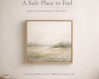 Watercolor Landscape Prints | 10 Square Neutral Nature Art (Digital Download)