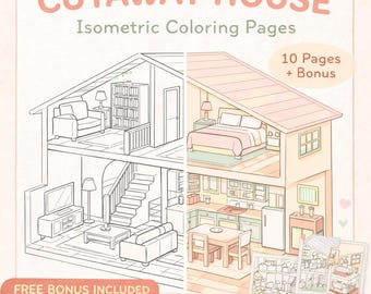 Cutaway House Coloring Book | Isometric Home Illustrations (Digital Download)