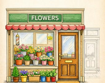 Retro Storefront Coloring Pages | Cozy Adult Printable (Digital Download)