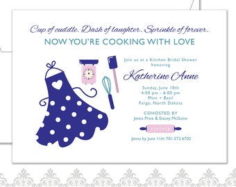 Cooking Shower Invitation, Cooking Wedding Shower Invite, Baking Invite, Kitchen Supplies Shower Party, Apron, Cooking with Love Invite