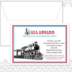 Train Birthday Invite, Railroad Train Party, Train Whistle Invitation, Vintage Train Birthday Invite, Choo Choo Train, railroad, vintage image 1