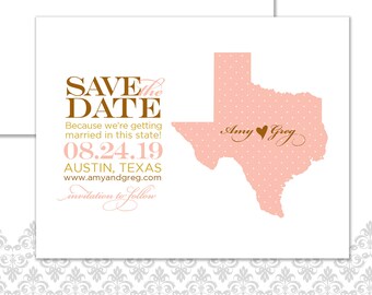 Texas State Save the Dates (available in all states), Custom State save the date, Wedding Save the date, Texas Wedding, Vintage theme, pink