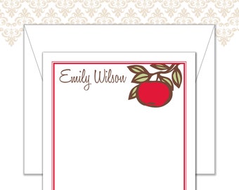 Apple Stationery, Apple Note Cards, Teacher Stationery, Custom Stationery, Red apple stationery, Teacher Note Cards, red apple and branch