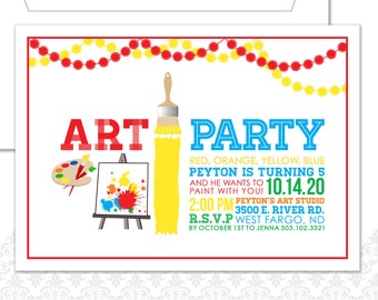 Art Party Birthday Party Invite, Painting Party Invite, Art Party, Modern Artists Invite, Artsy Birthday Party, Art in the Park, rainbow