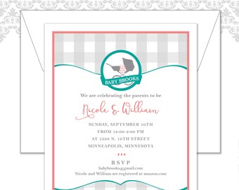 Plaid Baby Carriage Shower Invitation, Baby Shower Invite, Carriage Baby Shower, Modern Shower Invite, Plaid Blanket, Plaid Pattern Invite
