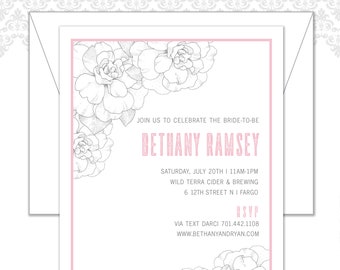 Peonies Shower Invite, Spring Shower Invite, Floral Shower Invite, Garden Shower, Wildflowers, Bridal Invite, Flower Drawings, Garden Party