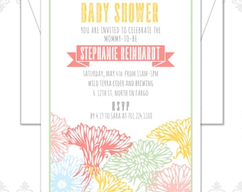 Flower Baby Shower Invite, Spring Baby Shower Invite, Floral Shower Invite, Garden Shower, Modern Flowers, Geraniums, Oh Baby Shower invite
