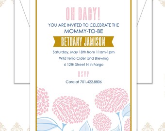 Flower Baby Shower Invite, Spring Baby Shower Invite, Floral Shower Invite, Garden Shower, Modern Flowers, Geraniums, Oh Baby Shower invite