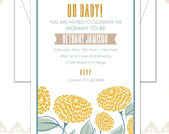 Flower Baby Shower Invite, Spring Baby Shower Invite, Floral Shower Invite, Garden Shower, Modern Flowers, Geraniums, Oh Baby Shower invite