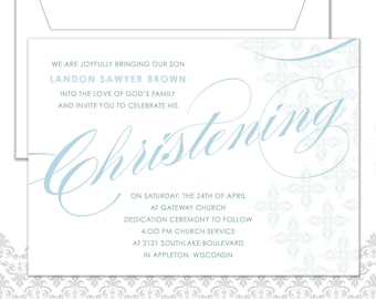 Christening Announcement, Baptism Invite, Christening Invitation, Calligraphy Baptism Invite, Vintage Calligraphy Christening Invite