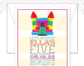 Bouncy House Birthday Invite, Bounce House Party, Colorful Bouncy House, Let's Bouncy Party, Birthday Invitation, Jumping, Boy or Girl Party