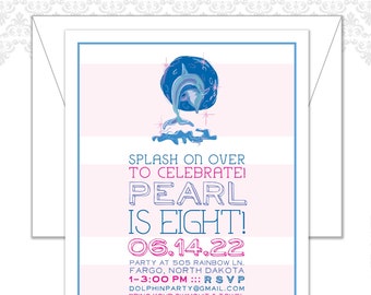 Dolphin Birthday Invite, Splash Invite, Dolphin Party, Modern Dolphin Invitation, Splash on Over, Water Party, Under the sea party, Dolphins