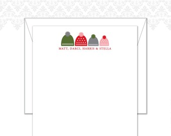 Family Winter Stationery set of 20 with envelopes, Winter hats, Custom Stationery, Family Stationery, Custom Note Cards, Christmas cards