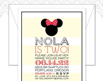11 Minnie Mouse Birthday invites and file, Minnie Mouse Modern Party, Mickey Mouse, Minnie Mouse Bow, Minnie Mouse Silhouette, Striped