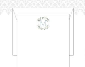 Monogram Wreath Stationery Set of 10 with envelopes, Monogram Note Cards, Wreath Stationery, Family Stationery, Custom Note Cards, Modern