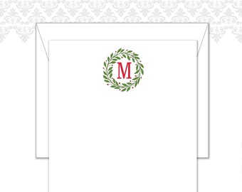 Family Monogram Wreath Stationery set of 50, Monogram Note Cards, Wreath Stationery, Family Stationery, Custom Note Cards, boxwood, holiday