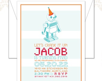 Robot Birthday Party Invitation, Robot Party, Robots Kids Birthday Invite, Joint Birthday, Robots, Get in Gear, Programmed to Celebrate