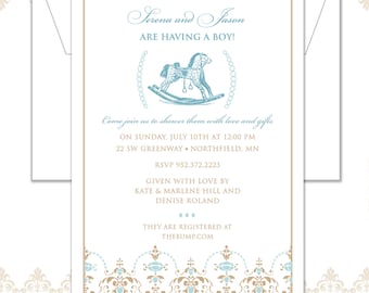 Rocking Horse Baby Shower Invitation, Vintage baby shower invite, rocking horse, boy or girl baby shower, vintage, vintage rocking horse,