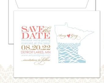 Minnesota Save the Date (available in all U.S. states), lakes, Lake wedding, Wedding save the date, waves, beach wedding, MN Lakes