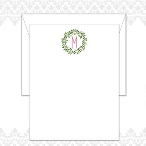 25 Monogram Wreath Stationery with envelopes, Monogram Note Cards, Wreath Stationery, Family Stationery, Custom Note Cards, Boxwood image 1