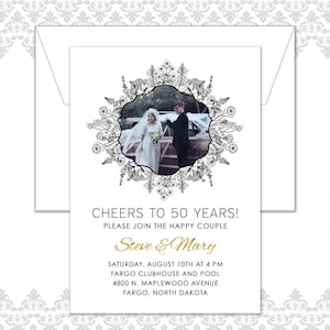 50th Anniversary Party Invitation, 40th Anniversary Party Invite, Flower drawings invite, Photo Anniversary invite, Cheers to fifty years