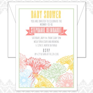 Flower Baby Shower Invite, Spring Baby Shower Invite, Floral Shower Invite, Garden Shower, Modern Flowers, Geraniums, Oh Baby Shower invite image 1