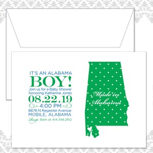 State Baby Shower Invite available in all states, Alabama Boy Shower Invite, Custom State Shower Invite, It's a Boy, Alabama Boy, Baby image 1