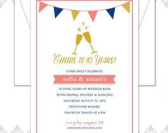 modern anniversary party invitation 10 year anniversary etsy