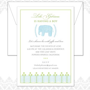 Elephant Baby Shower Invite, Vintage Shower invite, Elephant party, Vintage baby elephant, Boy or girl baby shower invite