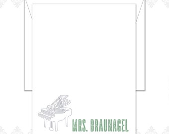 Piano Stationery Set of 10 with envelopes, Custom Stationery, Musical stationery, Grand Piano, Music Teacher stationery, musical, modern