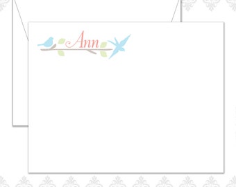 Bird Stationery Set of 10 with envelopes, Stationery, Bird and branch note cards, birds stationery, personalized notes, modern bird, cursive