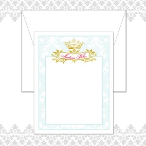 Crown Stationery Set om 10 med kuvert, Queen Stationery, Personligt, Vintage Damask Stationery, Husets drottning, mamma, fru
