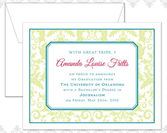 Damask Graduation Announcement, College Graduation Announcement, Damask Invite, Vintage Graduation Invite, Grad Party, Graduation, 2023 Grad