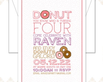 10 Donut Birthday Invites with envelopes, Donut Party, Kid Birthday Invite, Modern Donut Birthday, Donuts, Sprinkles Donut, Donut you know