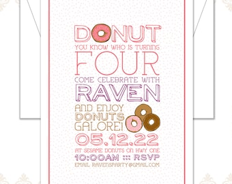 10 Donut Verjaardagsuitnodigingen met enveloppen, Donut Party, Kid Birthday Invite, Modern Donut Birthday, Donuts, Sprinkles Donut, Donut je weet wel