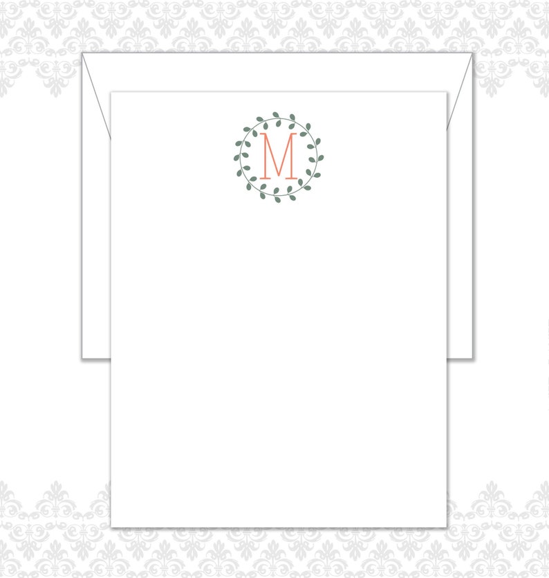 Monogram Wreath Stationery Set of 10 With Envelopes Monogram Etsy