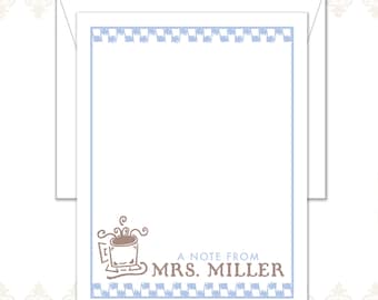 Coffee Stationery set of 15 with envelopes, coffee theme, custom stationery, coffee lover, personalized note cards, coffee drawing, checkers