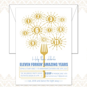 Anniversary Party Invitation, 11 Year Anniversary Invite, Place Settings, Forkin' Awesome, Modern Anniversary Invitation, Survived, Forkin image 2