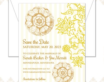 Floral Wedding Save the Date, Custom save the date, Wedding save the date, garden wedding, stripes, flowers, vintage save the date, wedding