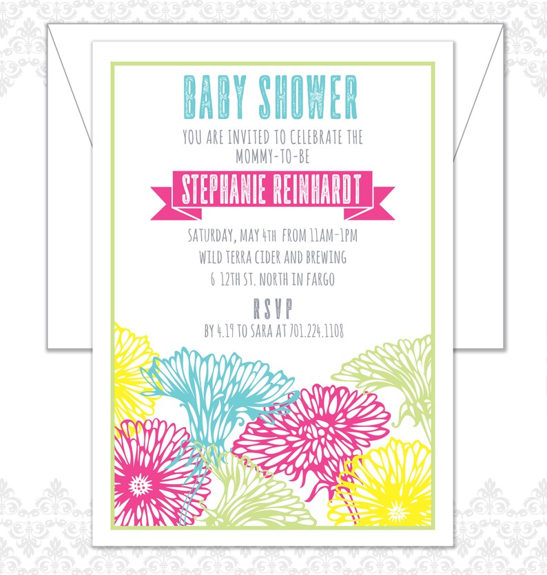 Flower Baby Shower Invite, Spring Baby Shower Invite, Floral Shower Invite, Garden Shower, Modern Flowers, Geraniums, Oh Baby Shower invite image 6