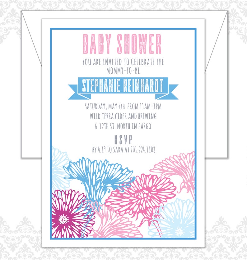 Flower Baby Shower Invite, Spring Baby Shower Invite, Floral Shower Invite, Garden Shower, Modern Flowers, Geraniums, Oh Baby Shower invite image 4