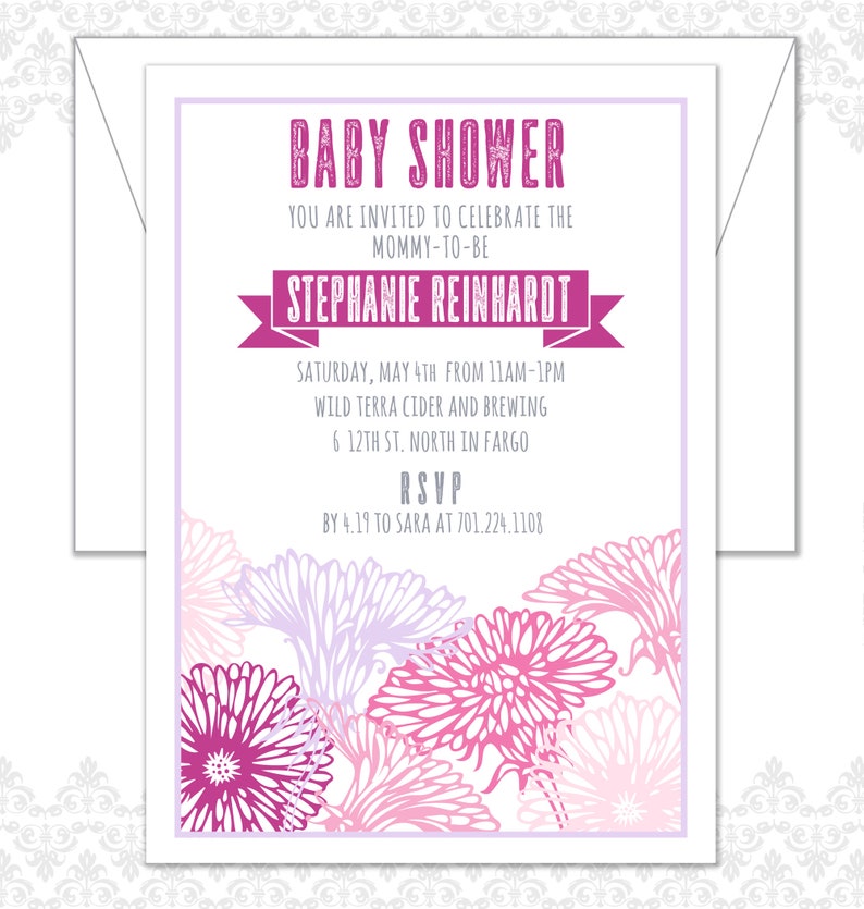 Flower Baby Shower Invite, Spring Baby Shower Invite, Floral Shower Invite, Garden Shower, Modern Flowers, Geraniums, Oh Baby Shower invite image 5