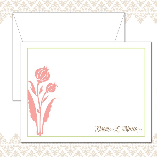 Modern Flower Stationery Set of 10 with envelopes - Personalized Flower Stationery - Floral Notecards - Modern flower notecards