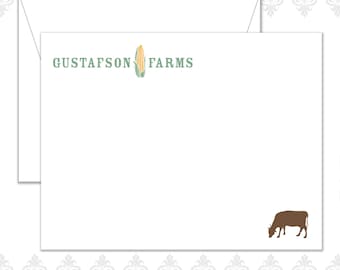 Farm Stationery Set of 20 with envelopes, Custom Farm Stationery, Family Farm Stationery, Custom Note Cards, Farm, cow, corn, wheat, cows